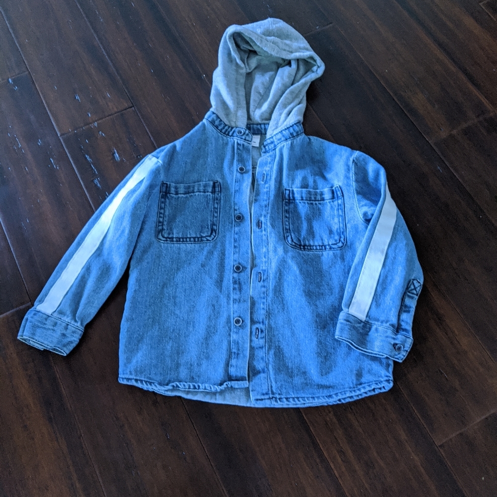 Zara boys button up chambray hooded shirt/jacket